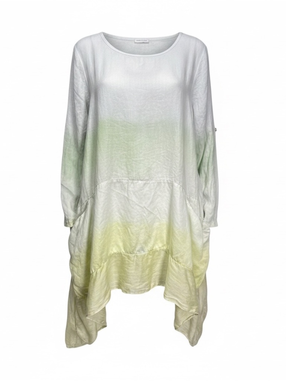 Made In Italy -Lightweight White Swim Coverup Tunic with Pale Green & Yellow Omb